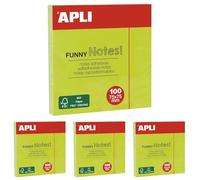 APLI 11899 - Notas adhesivas FUNNY 75 x 75 mm bloc de 100 hojas color verde fluorescente (Paquete de 4)