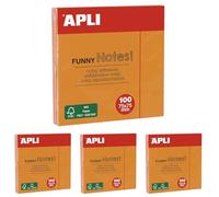 APLI 11900 - Notas adhesivas FUNNY 75 x 75 mm bloc de 100 hojas color Naranja Flúor (Paquete de 4)