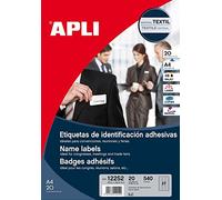 APLI 12252 - Etiquetas textiles identificadoras removibles 63,5 x 29,6 mm 20 hojas