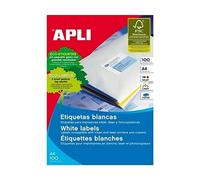APLI 1264 - Etiquetas blancas permanentes adhesivas imprimibles, Inkjet-Laser-Copy, tamaño etiqueta 210 x 148 mm, cantos rectos, pack de 100 hojas A4 (200 etiquetas), Ideal para sobres y paquetes