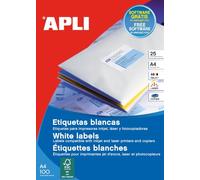 APLI 1285-4.400 Etiquetas Blancas Permanentes 48,5 x 25,4 mm | 100 Hojas A4, Cantos Rectos, Imprimibles Con Inkjet, Láser Y Fotocopiadora, Ideales Para Sobres