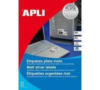 APLI 12973 - Etiquetas metalizadas plata 45,7 x 21,2 mm 100 hojas