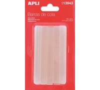APLI 13943- Recambio barras de cola termofusible diámetro 11 mm x 10 cm 10 barras, color transparente