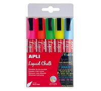 APLI Rotuladores de tiza borrable 13959 – Punta redonda 5,5 mm, pack de 5 multicolor