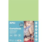 APLI 14232 - Cartulina din a4 , 170g/m2 , color verde claro en paquete de 50 hojas