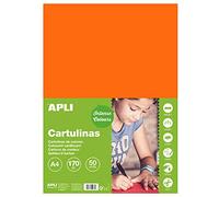 APLI 14238 - Cartulina din a4 , 170g/m2, color naranja, en paquete de 50 hojas