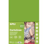 APLI 14240 - Cartulina din a4 , 170g/m2 , color verde hierba en paquete de 50 hojas