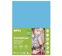 APLI 14241 - Cartulina din a4 , 170g/m2, color azul cielo en paquete de 50 hojas