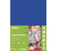 APLI 14243 - Cartulina Azul Oscuro A4 170 g/m², 50 Hojas | Tintada En Masa, Ideal Para Manualidades, Lettering, Scrapbooking, Papiroflexia, Impresión Y Uso Escolar