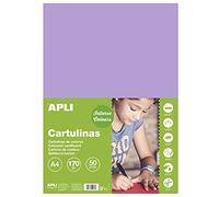 APLI 14244 - Cartulina Violeta A4 170 g/m², 50 Hojas | Tintada En Masa, Ideal Para Manualidades, Lettering, Scrapbooking, Papiroflexia, Impresión Y Uso Escolar