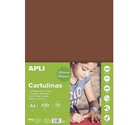 APLI 14245 - Cartulina Marrón A4 170 g/m², 50 Hojas | Tintada En Masa, Ideal Para Manualidades, Lettering, Scrapbooking, Papiroflexia, Impresión Y Uso Escolar