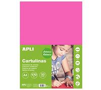 APLI 14248 - Cartulina Fucsia A4 170 g/m², 50 Hojas | Tintada En Masa, Ideal Para Manualidades, Lettering, Scrapbooking, Papiroflexia, Impresión Y Uso Escolar