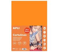 APLI 14250 - Cartulina Naranja Flúor A4 170 g/m², 50 Hojas | Tintada En Masa, Ideal Para Manualidades, Lettering, Scrapbooking, Papiroflexia, Impresión Y Uso Escolar