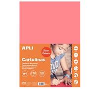 APLI 14251 - Cartulina Rosa Flúor A4 170 g/m², 50 Hojas | Tintada En Masa, Ideal Para Manualidades, Lettering, Scrapbooking, Papiroflexia, Impresión Y Uso Escolar