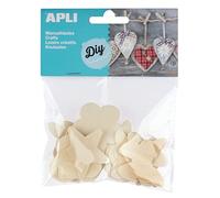 APLI 14801 - Bolsa formas madera flor, corazón, estrella y mariposa, 24 uds
