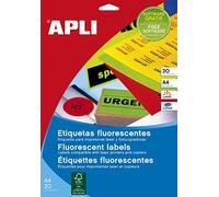 APLI 15074 - Etiquetas amarillo fluorescente permanentes 38,1 x 21,2 mm 20 hojas