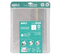APLI 16955 - Forros Ajustables PP 28 x 53 cm, 75 µ, Pack 5 U. | Solapa Autoadhesiva Ajustable, Sin Tijeras ni Cinta, Conforme REACH.