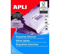 APLI 1794 - Etiquetas blancas permanentes adhesivas imprimibles, Inkjet-Laser-Copy, tamaño etiqueta 105 x 35 mm, cantos rectos, pack de 500 hojas A4 (8000 etiquetas), ideal para sobres y paquetes
