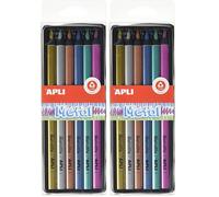 APLI 18061 - Set de Lápices de Colores Metalizados Jumbo | Efecto Brillante sobre Papel Oscuro | Mina Resistente de 5 mm para Dibujo Creativo y Decoración (Paquete de 2)