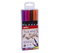 APLI 18063 -Pack de 12 rotuladores acuarelables en colores clásicos, de doble punta (redonda de 1 mm y pincel de 1-4 mm)