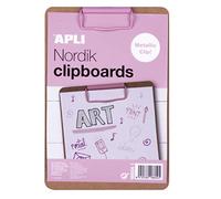 APLI 18604 - Clipboard Portapapeles madera A5 clip rosa -Nordik Collection