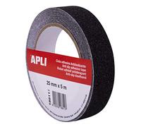 APLI 18811 - Cinta antideslizante de 25 mm x 5 m de PVC resistente en color negro. Uso interior y exterior