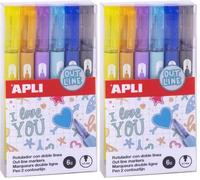 APLI 18931 - Pack de 6 rotuladores Out Line de doble línea - Interior metalizado y borde de color del rotulador (Paquete de 2)