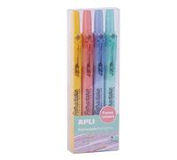 APLI 18933 - Pack de 4 subrayadores retractables de punta biselada, marcadores colores pastel