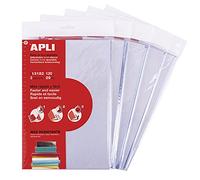 APLI 19012 - Forros de libros ajustables de PVC grueso ultraresistente | Tamaño 290 x 530 mm | 120 µ | Solapa autoadhesiva sin necesidad de tijeras ni cinta | Pack escolar de 15 unidades reutilizables