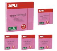 APLI 19082 - Notas adhesivas FUNNY 75 x 75 mm - Bloc de 100 hojas color ROSA pastel (Paquete de 5)