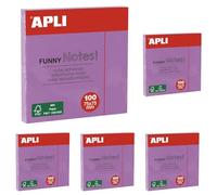 APLI 19083 - Notas adhesivas FUNNY 75 x 75 mm - Bloc de 100 hojas color LILA pastel (Paquete de 5)