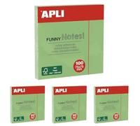 APLI 19084 - Notas adhesivas FUNNY 75 x 75 mm - Bloc de 100 hojas color VERDE pastel (Paquete de 4)