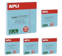 APLI 19085 - Notas adhesivas FUNNY 75 x 75 mm - Bloc de 100 hojas color AZUL pastel (Paquete de 5)