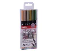 APLI 19156 - Pack de 12 rotuladores acuarelables en colores Vintage - Brush markers de doble punta (redonda de 1 mm y pincel de 1-4 mm)