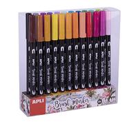 APLI 19193 - Maxi pack de 24 rotuladores acuarelables de colores surtidos - Doble punta (redonda de 1 mm y pincel de 1-4 mm) - Ideal para ilustraciones