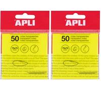 APLI 19569 - Notas adhesivas transparentes 75 x 75 mm de color amarillo, Bloc 50 hojas de notas translúcidas resistentes al agua para estudiantes, uso escolar u oficina (Paquete de 2)