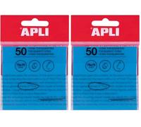 APLI 19571 - Notas adhesivas transparentes 75 x 75 mm de color azul, Bloc 50 hojas de notas translúcidas resistentes al agua para estudiantes, uso escolar u oficina (Paquete de 2)