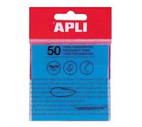 APLI 19571 - Notas adhesivas transparentes 75 x 75 mm de color azul, Bloc 50 hojas de notas translúcidas resistentes al agua para estudiantes, uso escolar u oficina