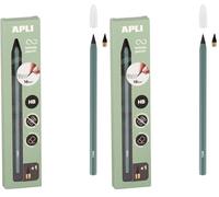 APLI 19801 - Lápiz infinito con cuerpo verde, lápiz eterno sin tinta con mina de recambio (Paquete de 2)