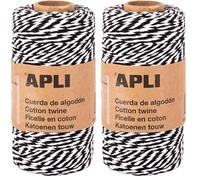 APLI 19843 - Cuerda de algodón Bicolor para Envolver Regalos, Hilo Negro y Blanco Ideal para Manualidades o Decoraciones en Navidad o Cualquier celebración, Bobina de 100x2mm (Paquete de 2)