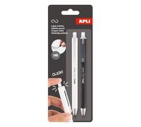 APLI 20064 - Pack de 2 Lápices Infinito gris HB retráctiles con cuerpos de color Blanco y Negro