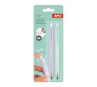 APLI 20065 - Pack de 2 Lápices Infinito gris HB retráctiles con cuerpos de color Lila y Verde
