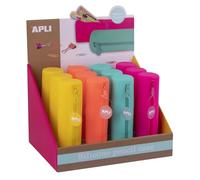 APLI 20404 - Caja expositora con 12 estuches de silicona redondos de colores fluor surtidos