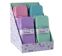 APLI 20408 - Caja expositora con 8 estuches de silicona rectangulares XL de colores surtidos