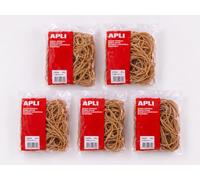 APLI 20902 - Gomas Elásticas Ø 140 x 2 mm de Caucho Natural - 500 g, Pack de 5 Bolsas, Resistentes y Reutilizables