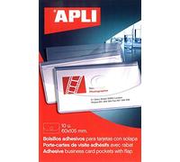 APLI 2579 - Bolsillos porta tarjetas autoadhesivos con solapa (105 x 60 mm), Transparente, 10 unidades