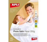 APLI 4136- Papel fotográfico Photosatin, A4, pack de 60 hojas, 200 g, acabado semi-brillante con secado instantáneo