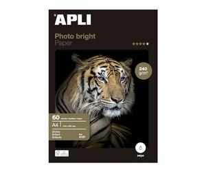 APLI 4137 -Papel fotográfico Photo Bright, A4, pack de 60 hojas, 240 g, con acabado brillante, Calidad profesional, apto impresoras inkjet