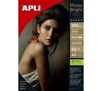 APLI 4457 - Papel Fotográfico Photobright, A3, pack de 50 hojas, 200 g, calidad profesional, con acabado brillante, apto impresoras inkjet