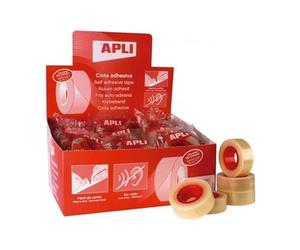 APLI Caja con 35 Rollos de Cinta Adhesiva 11103 - Celo Transparente 33x19 mm para Oficina, Manualidades y Uso Escolar